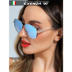 Солнцезащитные очки , синий, серебряный Exenza. Цвет: синий/коричневый/серебристый