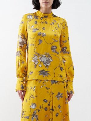 Атласная блузка с цветочным принтом , желтый Erdem