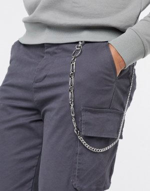 Серебристая цепочка для джинсов с отделкой черной эмалью DesignB-Серебряный DesignB London