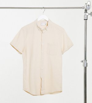 Светло-бежевая приталенная оксфордская рубашка с короткими рукавами Tall-Белый ASOS DESIGN