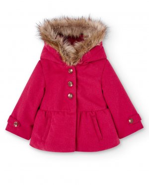 Пальто для девочки с капюшоном и застежкой на пуговицы , красный Boboli