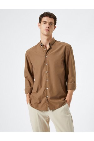 Классическая рубашка с воротником на пуговицах и длинным рукавом , коричневый Koton