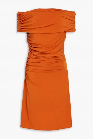 Платье мини из джерси Aliana со сборками и открытыми плечами , оранжевый Halston