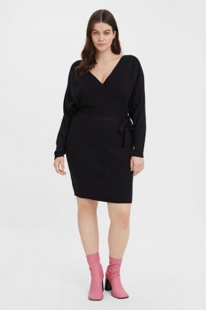 Трикотажное платье больших размеров с запахом, черный Vero moda curve