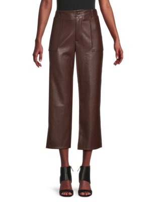 Укороченные брюки из искусственной кожи , цвет Chocolate Saks Fifth Avenue