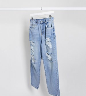 Голубые выбеленные широкие джинсы в стиле 90-х с рваной отделкой COLLUSION x014-Голубой