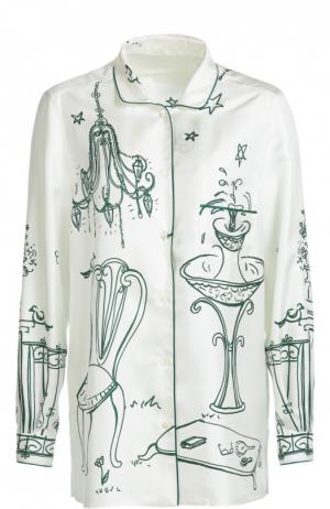 Шелковая блуза в пижамном стиле с контрастным принтом Dolce & Gabbana. Цвет: белый