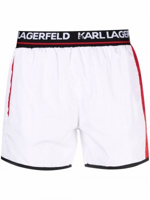 Плавки-шорты с полосками и логотипом Karl Lagerfeld. Цвет: белый