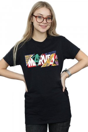 Хлопковая футболка бойфренда с логотипом Collage , черный Marvel