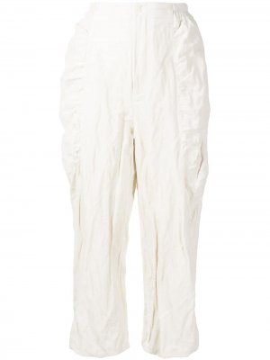 Прямые брюки с жатым эффектом Renli Su. Цвет: белый