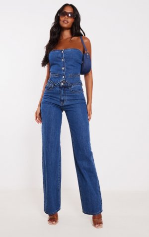 Высокие джинсы средней длины синего цвета с прямыми штанинами PrettyLittleThing