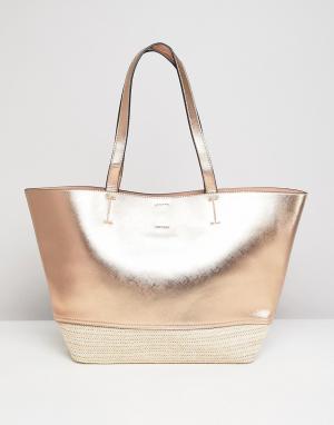 Пляжная сумка цвета розового золота New Look. Цвет: золотой