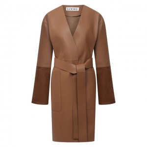 Кожаное пальто Loewe. Цвет: коричневый