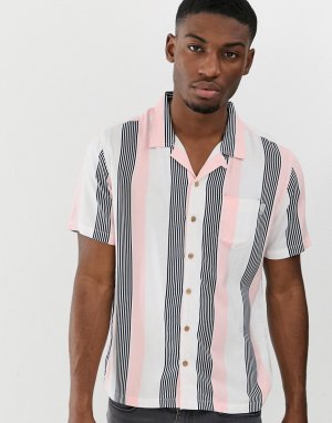Рубашка в полоску стиле боулинг с отложным воротником и короткими рукавами -Розовый Soul Star