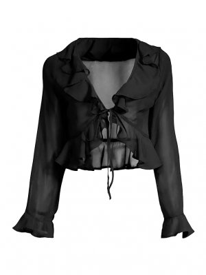 Прозрачная укороченная блузка Winnie с рюшами Kat Label, черный the Label