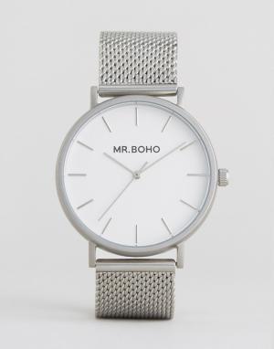 Серебристые часы с сетчатым браслетом Mr Boho. Цвет: серебряный