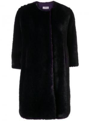 Пальто из искусственного меха без воротника Alberto Biani. Цвет: розовый и фиолетовый