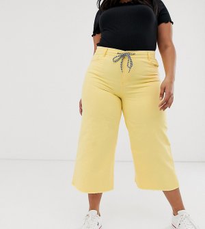 Широкие укороченные джинсы с веревочным поясом и необработанными краями -Желтый Urban Bliss Plus