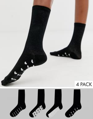 4 пары носков с рисунком New Look. Цвет: черный