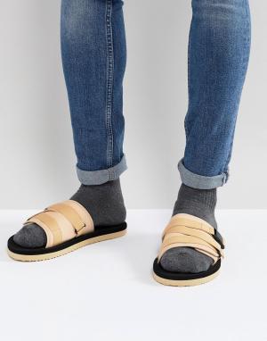 Светло-бежевые сандалии с ремешками ASOS DESIGN. Цвет: светло-бежевый