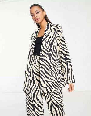 Комбинированный атласный пиджак черно-белого цвета с рисунком зебры Pieces