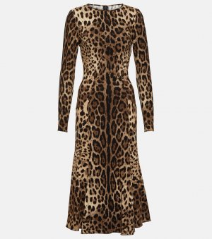 Платье миди из джерси с леопардовым принтом , мультиколор Dolce&Gabbana