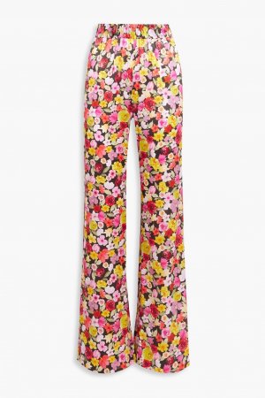 Пижамные брюки из органического атласа с цветочным принтом , розовый GANNI