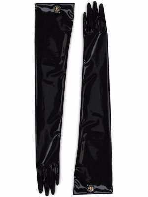 Длинные лакированные перчатки Dolce & Gabbana. Цвет: черный