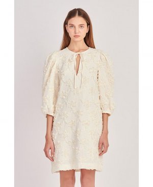 Женское мини-платье прямого кроя с вышивкой лентами , слоновая кость/кремовый English Factory