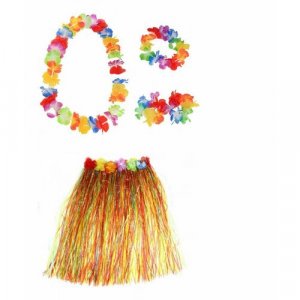Гавайская юбка разноцветная 40 см, ожерелье лея 96 венок, 2 браслета (набор) Happy Pirate. Цвет: оранжевый