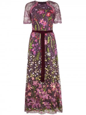 Коктейльное платье с цветочной вышивкой Marchesa Notte. Цвет: фиолетовый