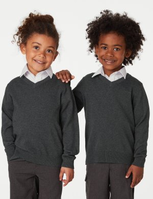 2 пары школьных джемперов унисекс из чистого хлопка (3–18 лет) , серый Marks & Spencer
