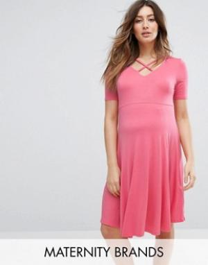 Короткое приталенное платье для беременных New Look Maternity. Цвет: оранжевый
