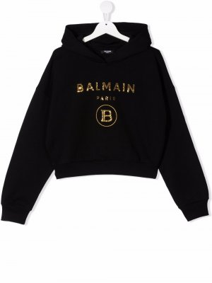 TEEN logo-print sequin hoodie Balmain Kids. Цвет: черный