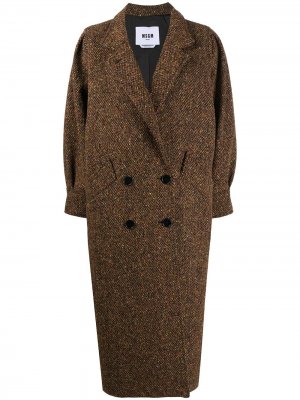 Твидовое двубортное пальто MSGM. Цвет: коричневый