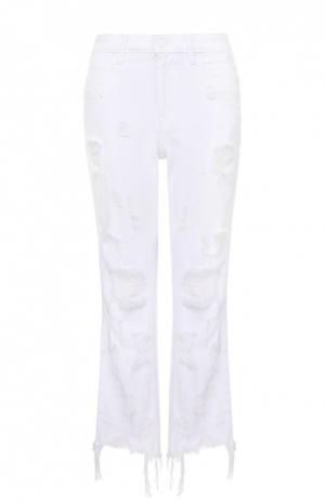 Укороченные расклешенные джинсы с потертостями и бахромой Denim X Alexander Wang. Цвет: белый