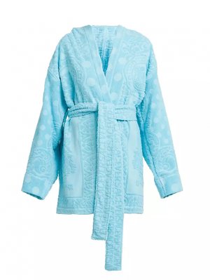 Жаккардовый махровый халат с поясом , цвет azur Versace