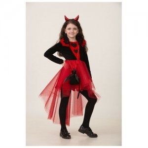 Карнавальный костюм Дьяволица, платье, ободок с рожками, сумочка, р. 34, рост 134 см Батик