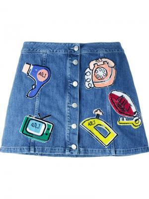 Джинсовая юбка с аппликацией Au Jour Le. Цвет: синий