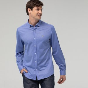 Рубашки Мужская тканая рубашка с длинным рукавом Lacoste. Цвет: голубой