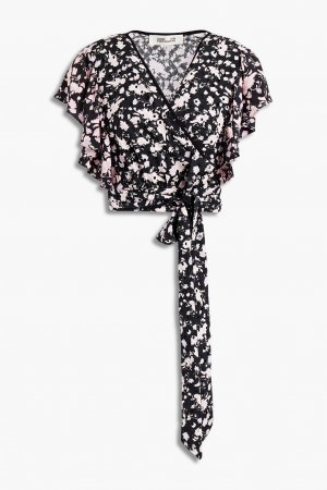 Укороченный топ Cailey из крепдешина с цветочным принтом и хлопковой вышивкой английской вышивки DIANE VON FURSTENBERG, черный Furstenberg