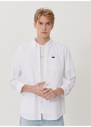 Белая мужская рубашка с длинным рукавом Lee
