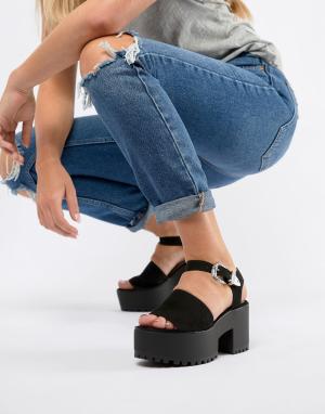 Черные сандалии на толстой подошве с пряжкой в стиле вестерн Pull&Bear. Цвет: черный