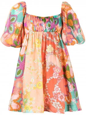 Платье мини Lola с цветочным принтом ZIMMERMANN. Цвет: оранжевый