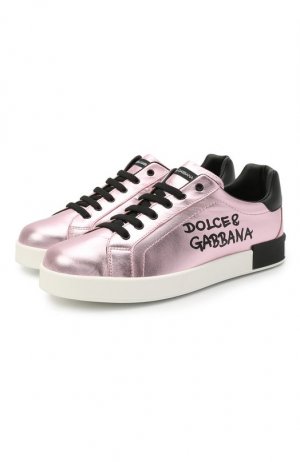 Кожаные кеды Dolce & Gabbana. Цвет: розовый