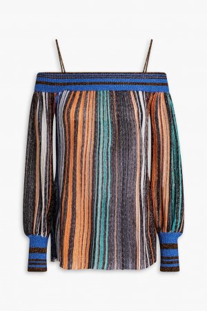 Полосатый топ с открытыми плечами, связанный крючком MISSONI, черный Missoni