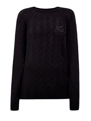 Кашемировый джемпер тонкой узорной вязки с логотипом ETRO. Цвет: черный