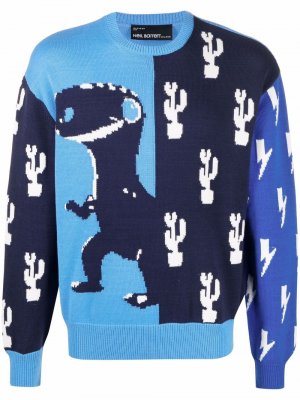 Dino logo-intarsia sweater Neil Barrett. Цвет: синий