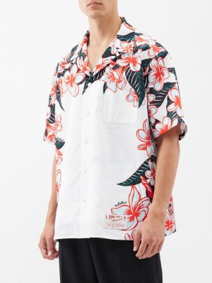 Рубашка с короткими рукавами и цветочным принтом из коллаборации sun surf, белый Valentino Garavani