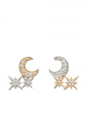 14kt gold Moon and Star diamond stud earrings Sydney Evan. Цвет: серебристый